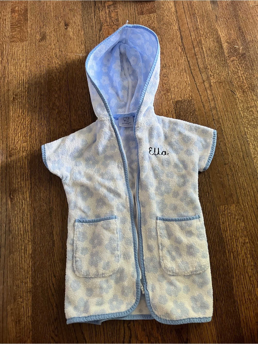 Light Blue Hooded Kids Swim Coverup with Front Pockets - Personalized Ella
